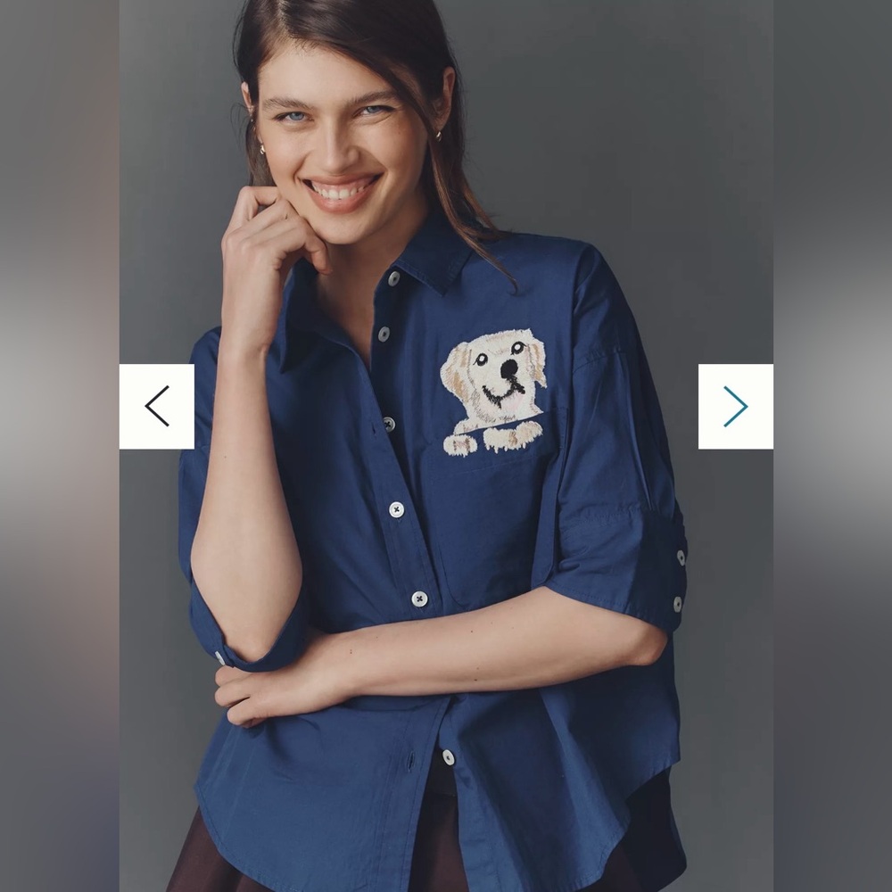 The Mabel Boxy Oxford shirt Navy Blue with Dog Embroidery NWT 2X by Maeve - Picture 4 of 5